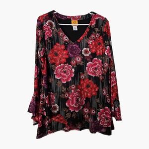 Ruby Rd Womans‎ Long Sleeve Blouse Size Medium Florial Designs With Sequin...